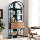 Axyaa Industrial 4-Tier Bookshelf with 2 Drawers, Arched Bookcase, 70.8" Tall Display Rack