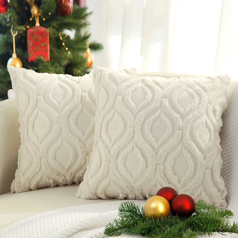 Axyaa Beige Plush Pillow Cover 45x45cm for Bed Living Room Decor