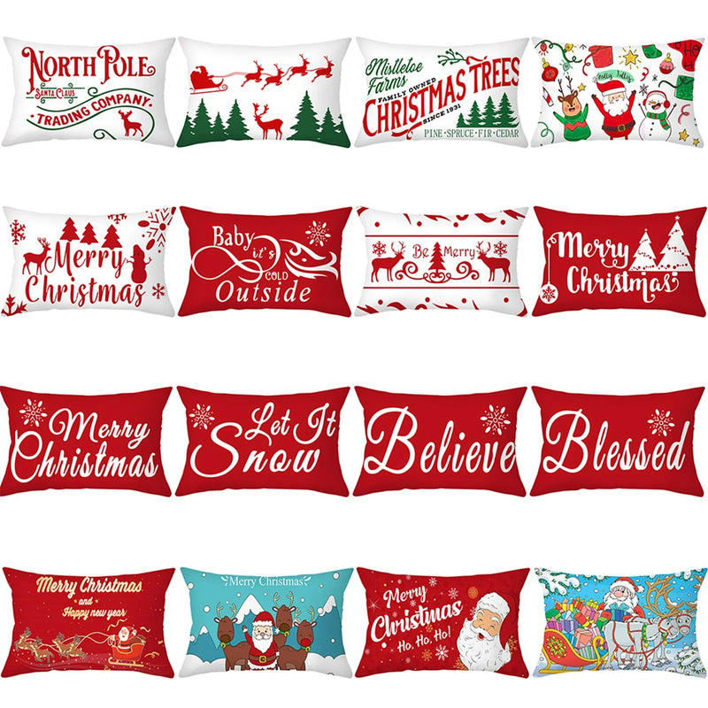 Axyaa Christmas Printed Deer & Santas Pillow Case 30x50cm