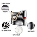 Axyaa Striped Canvas Beach Tote: Foldable, Lightweight, Water-Resistant Travel Bag