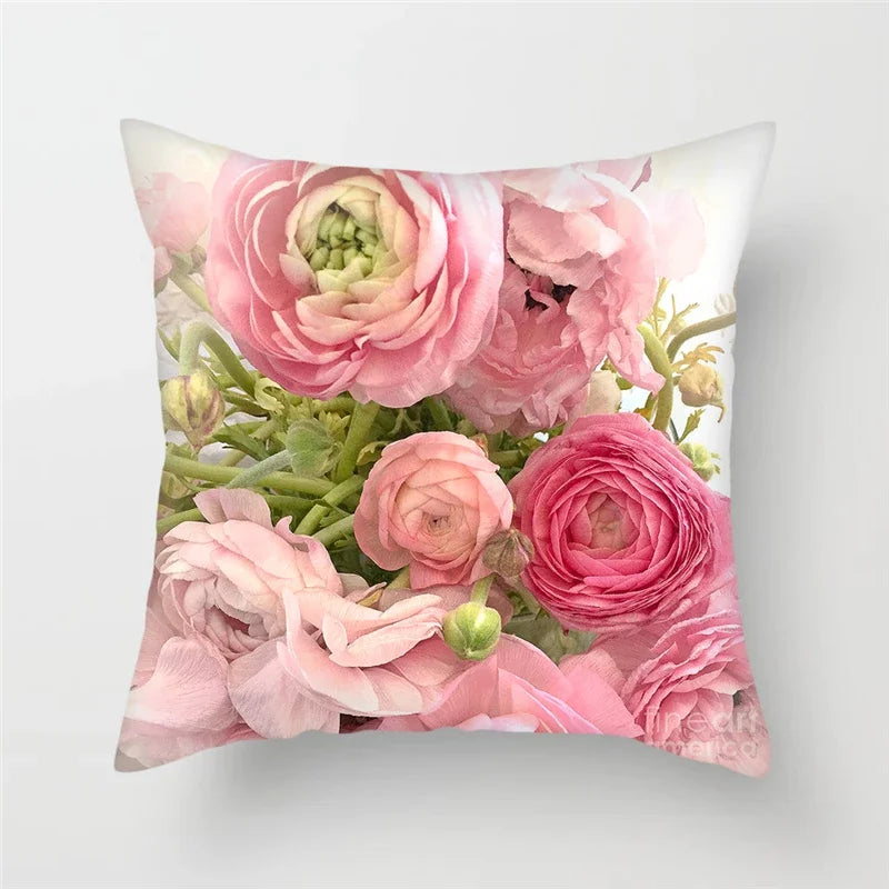 Axyaa Pink Floral Polyester Throw Pillow Cover 45X45cm