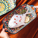Axyaa Ceramic Steamed Fish Plate - Large Rectangular Binaural Fish Plate
