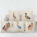 Axyaa Colorful Bird Flower Cushion Cover 45x45cm Linen Pillowcase Office Decoration