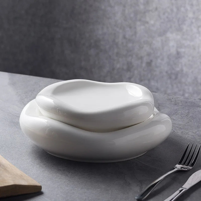 Axya Double Ceramic Dinner Plates Irregular Shaped Steak Plate Set