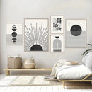 Axyaa Abstract Black Sun Moon Geometry Boho Art Canvas Painting