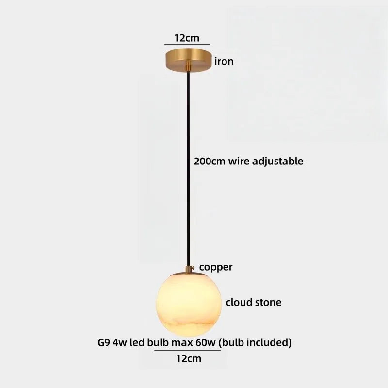 Axyaa Cloud Stone LED Pendant Light - Gold/Copper Round Lampshade - Modern Hanglamp