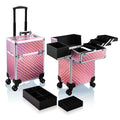 Axyaa Rolling Makeup Train Case with Key, 4 Trays, Sliding Rail, Wheels