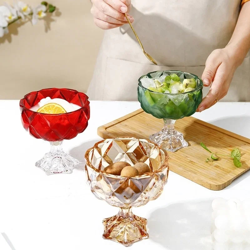 Axyaa 276ml Rhomboid Crystal Glass Cup for Desserts, Ice Cream, Milkshakes