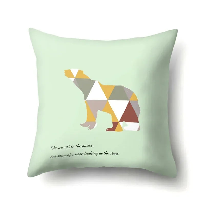 Axyaa Woodland Animal Cushion Cover: Bear Deer Pillow Case for Home Decor