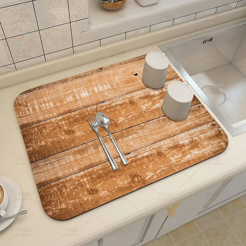 Axyaa Wood Grain Print Placemat Set for Kitchen Tableware, Coffee, and Draining Mats.