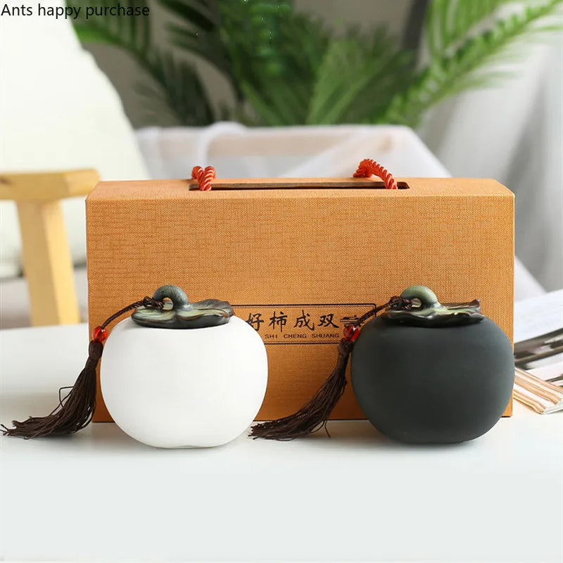 Axya Persimmon Tea Storage Jar with Cover - Small Sealed Ceramic Canister