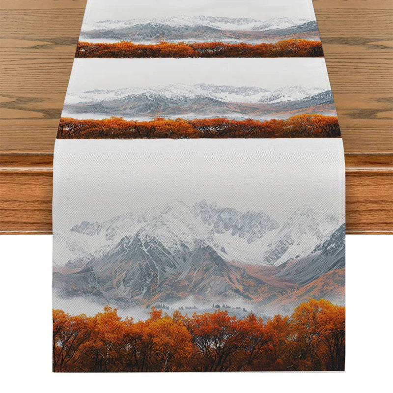 Axyaa Autumn Snow Mountains Table Runner for Home Wedding Centerpieces & Party Decor