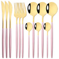 Axyaa 12-Piece Black Gold Stainless Steel Cutlery Set for Parties and Kitchens