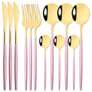 Axyaa 12-Piece Black Gold Stainless Steel Cutlery Set for Parties and Kitchens