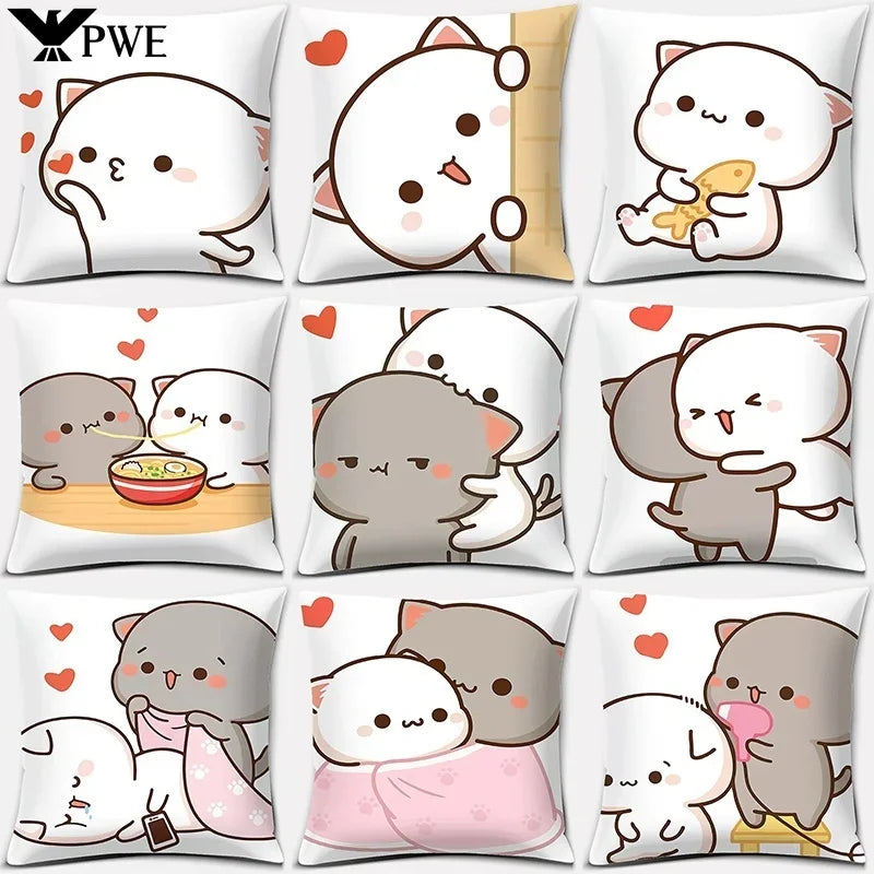 Cartoon Cute Mocha Mochi Peach Cat Pillow Case - Axyaa Home Decor