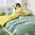 Axyaa Daisy Print Bedding Set: Queen/King Duvet Cover, Flat Sheets - Cozy & Durable