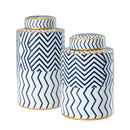 Axyaa Geometric Stripe Ceramic Storage Jar with Lid Porcelain Vase Modern Decor