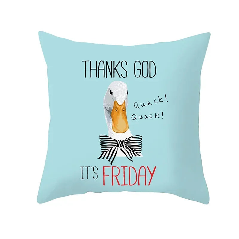 Nordic Cartoon Print Yellow Blue Cushion Cover 45*45cm by Axyaa