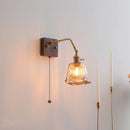 Axyaa Amber Glass LED Wall Sconce Pull Chain Switch - Modern Bedroom Decor Light