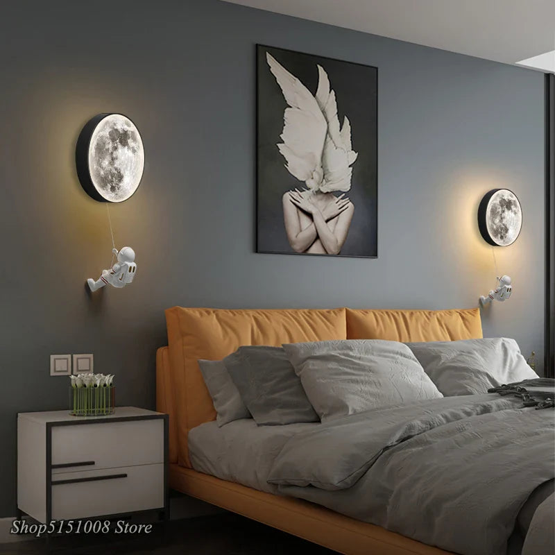 Axyaa Moon Astronaut LED Wall Lamp for Bedroom, Kids Room, TV Background