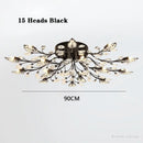 Axyaa Black Gold Leaves Crystal Ceiling Lamp | Modern Nordic LED Ceiling Light