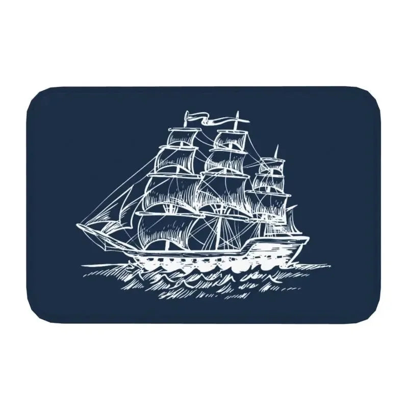 Axyaa Nautical Compass Anchor Rudder Printed Small Non-slip Doormat