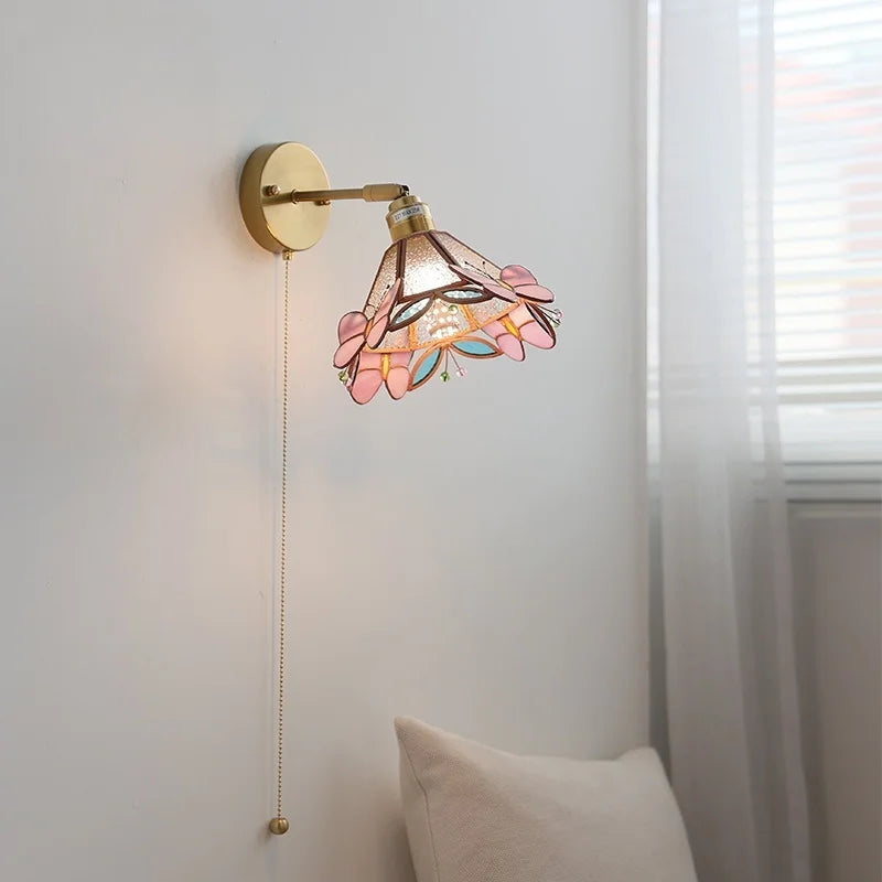 Axyaa Pink Butterfly Glass Wall Light - Modern Nordic Bedroom Lamp