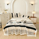 Axyaa Nordic Floral Jacquard Fleece Throw Blanket: Soft & Warm Plush Sofa Bed Cover