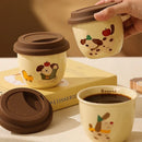 Axyaa Ceramic Coffee Mug Vacuum Flask with Silicone Lid & Cute Animals