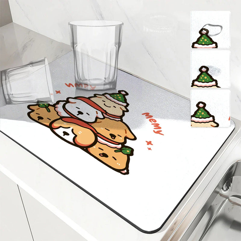 Axyaa Cartoon Animals Square Dry Mat - Absorbent & Anti-slip Drainer for Coffee Table & Bathroom
