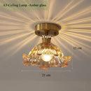 Axyaa Glass Ceiling Light Fixture Metal & Wood Vintage Style Hanging Lamp