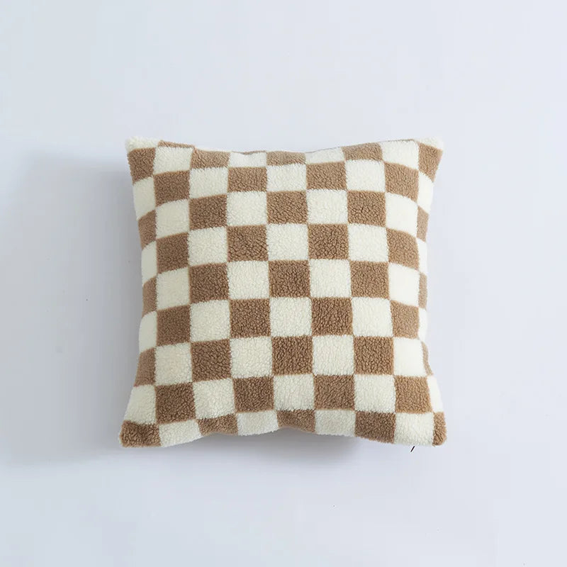 Axyaa Checkerboard Lamb Pillowcase in Black White Brown Green for Home Decor