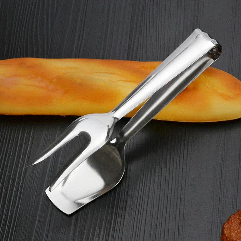 Axyaa Stainless Steel Food Fork Tongs BBQ Grill Clamp Kitchen Spatula Clip