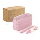 Axyaa 3-layer Wheat Straw Lunch Box with Dinnerware, Microwavable Bento Box for Adults