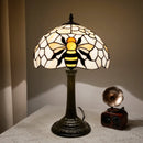 Axyaa 12-Inch Stained Glass Table Lamp with Bee Wave Shell Lampshade