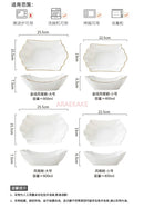 Axyaa 800ml Gold Phoenix Tail Ceramic Bowl - Multipurpose Soup Pasta Fruit Salad Plate