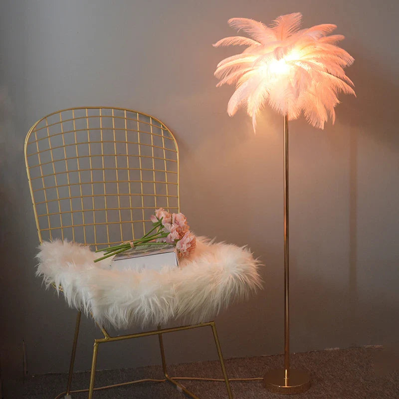 Axyaa Ostrich Feather Shade LED Floor Lamp for Modern Home Decor