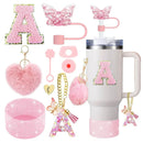 Axyaa 9-Piece Cup Accessory Set: Butterfly Straw, Cover, Cap, Boot, Charm, Initials Sticker, Stopper