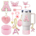 Axyaa 9-Piece Accessory Set for Stanley Cup: Butterfly Straw, Cover, Cap, Boot, Charm, Initials