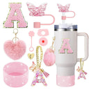 Axyaa 9-Piece Accessory Set for Stanley Cup: Butterfly Straw, Cover, Cap, Boot, Charm, Initials