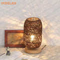 Axyaa Rattan Twine Table Lamp with Wooden Base for Home Decor