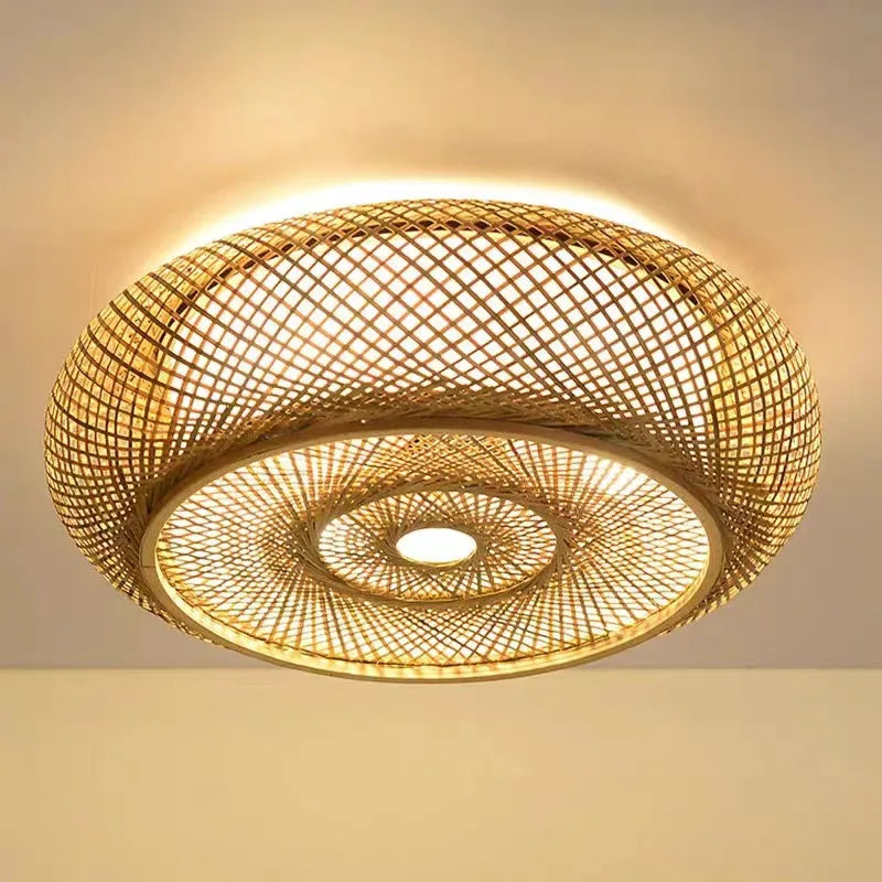 Axyaa Bamboo Rattan Lantern Ceiling Light for Living Room Bedroom