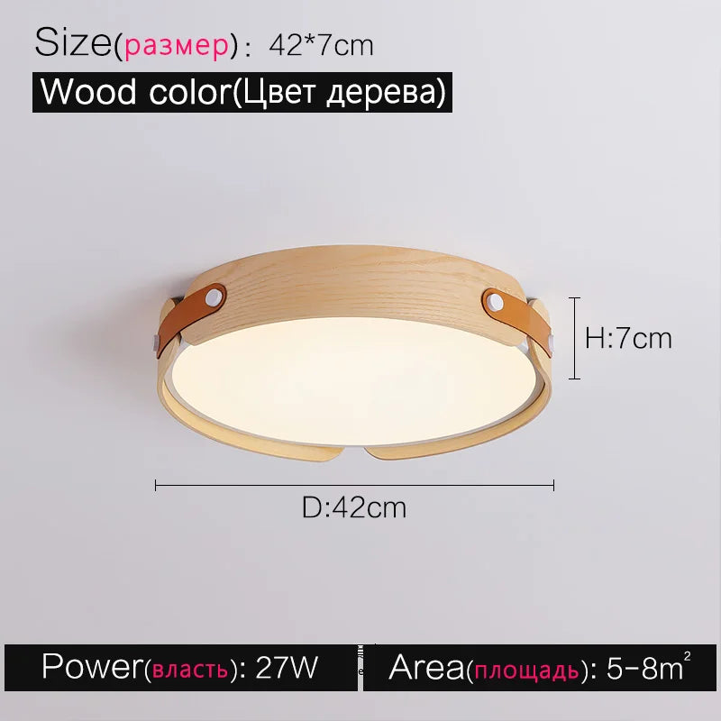 Axyaa Walnut Round Ceiling Lamp - Modern Japanese Nordic Style for Bedroom and Restaurant