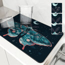 Axyaa Moon Moths Drain Pad: Non-slip Dish Drying Mat for Kitchen Counter