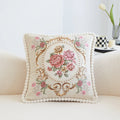 Axyaa Chenille Vintage Ivory Floral Embroidered Throw Pillow Cover