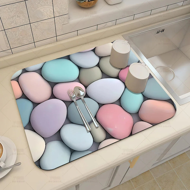 Axyaa 3D Visual Effect Drain Mat - Absorbent, Non-Slip, Anti-Mildew Kitchen Tableware Mat