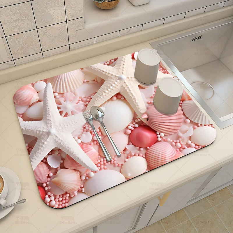 Axyaa 3D Visual Effect Drain Mat - Absorbent, Non-Slip, Anti-Mildew Kitchen Tableware Mat