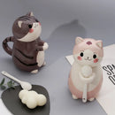 Axyaa Cat Ceramic Mug Set: Spoon, Lid, Hand-painted, Coffee, Tea, Novelty Gift