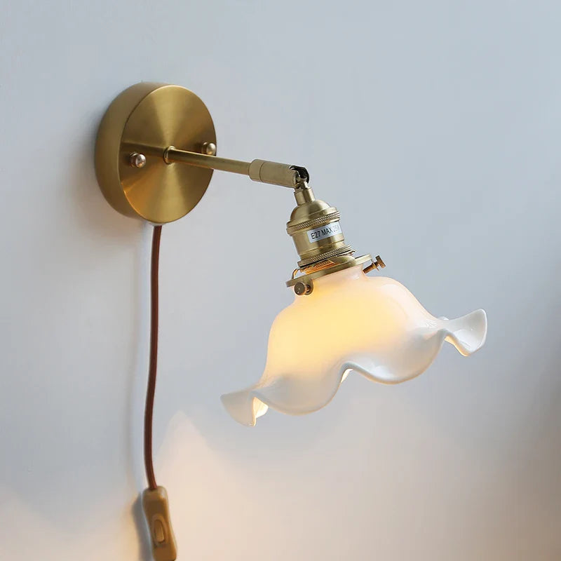 Axyaa White Ceramic Flower Wall Sconce Light for Home Indoor Lighting