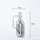 Axyaa Silver Glass Vase with Geometric Handle: Elegant Kettle for Living Room Decor